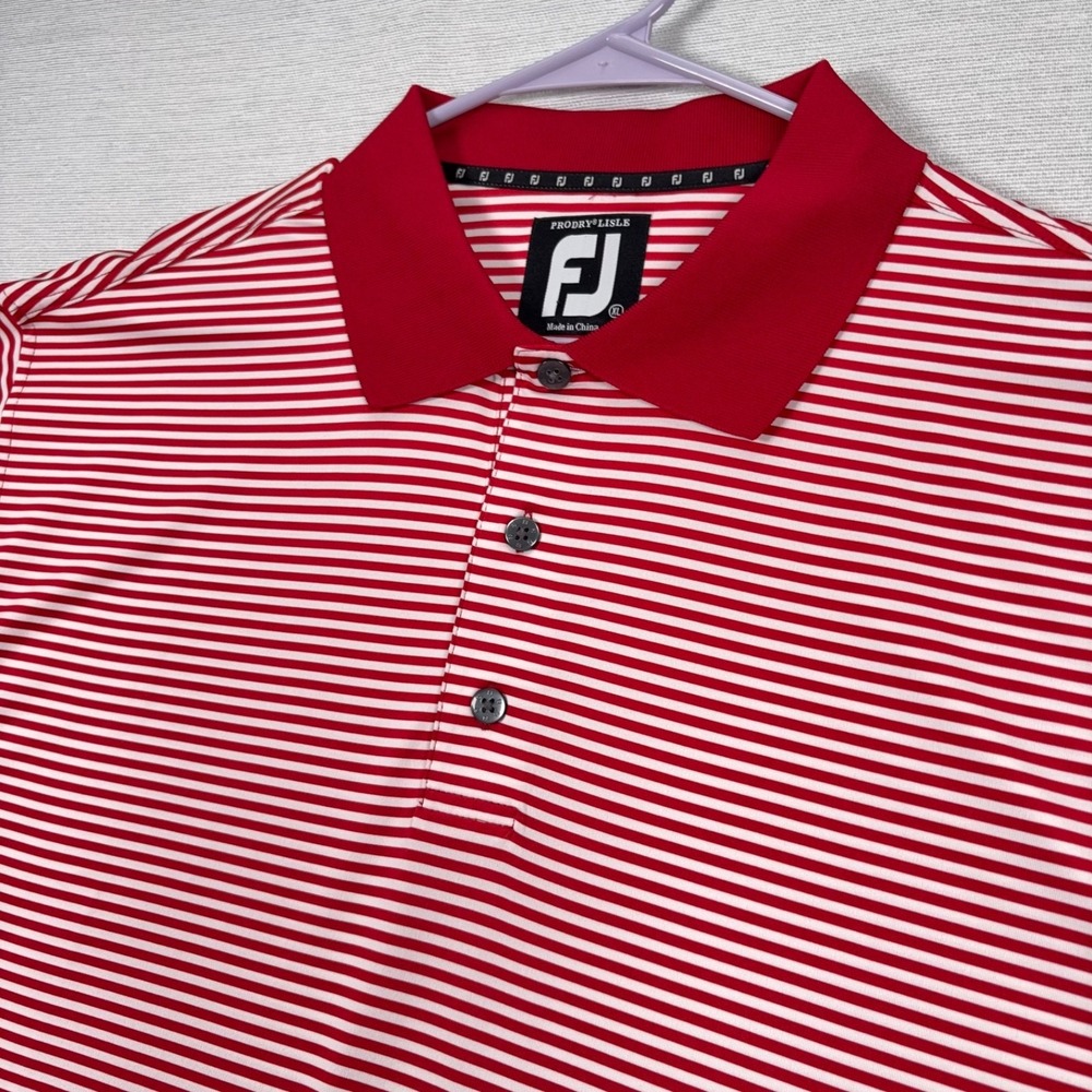 Footjoy Prodry Lisle Golf Polo Shirt Mens XL White Red Striped Short Sleeve